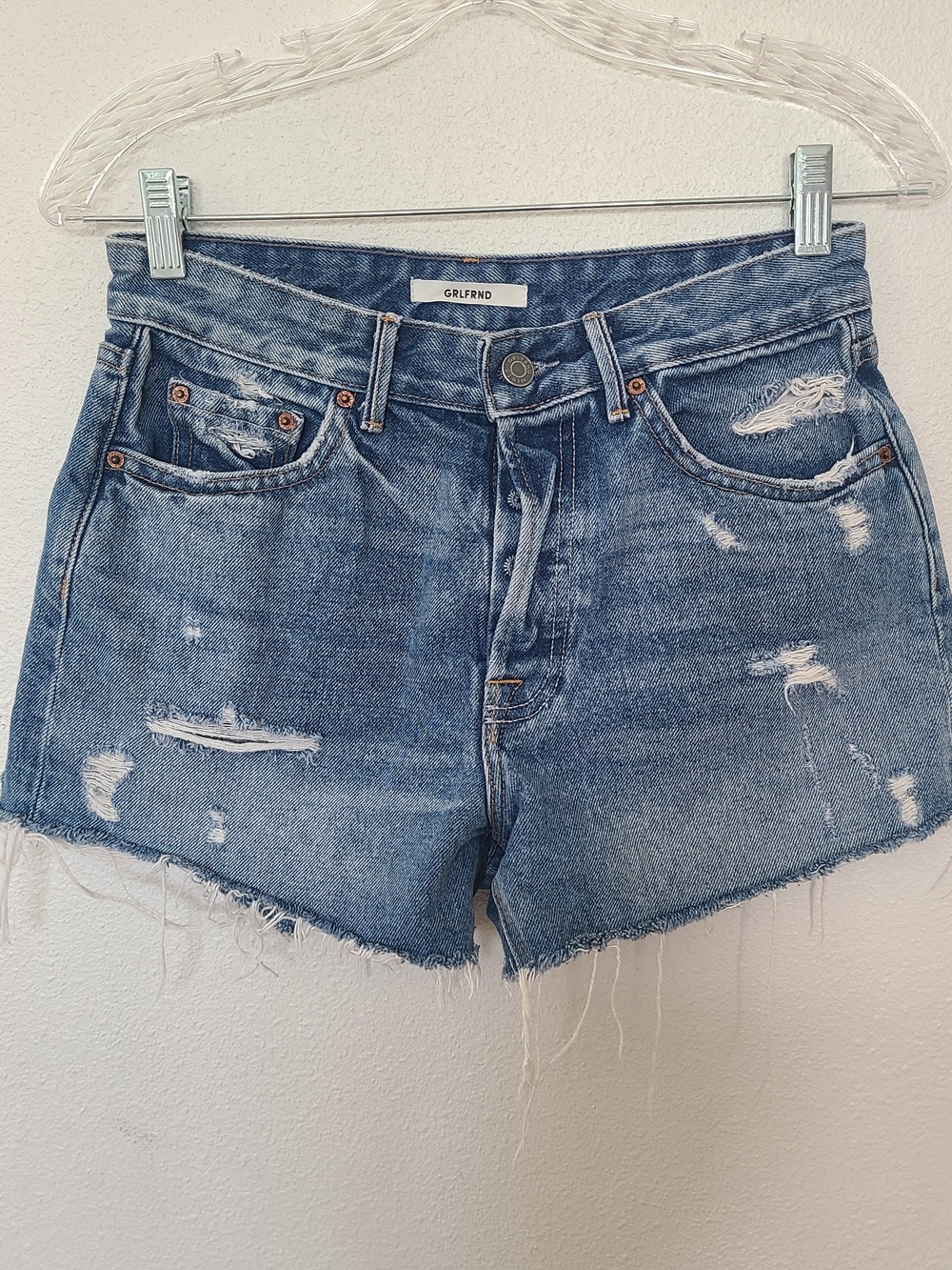 GRLFRND Distressed Blue HELENA Jean Shorts -